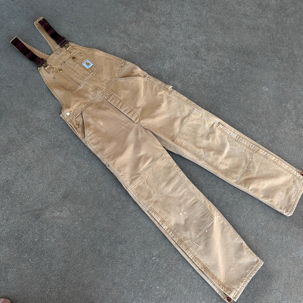 VTG Carhartt Quilted Insulated Duck Bib Overalls Mens 34x34 Double Knee R02 BRN - Picture 6 of 16